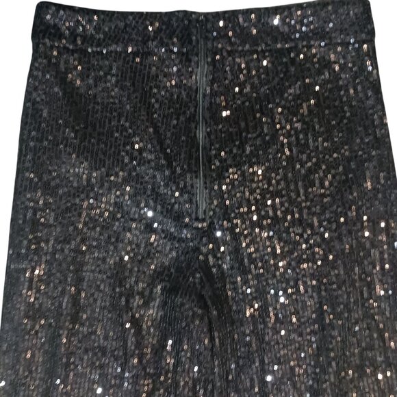 NEW Black Sequin High-Rise Wide-Leg Pants Size S‎ Back Zipper - Picture 9 of 11